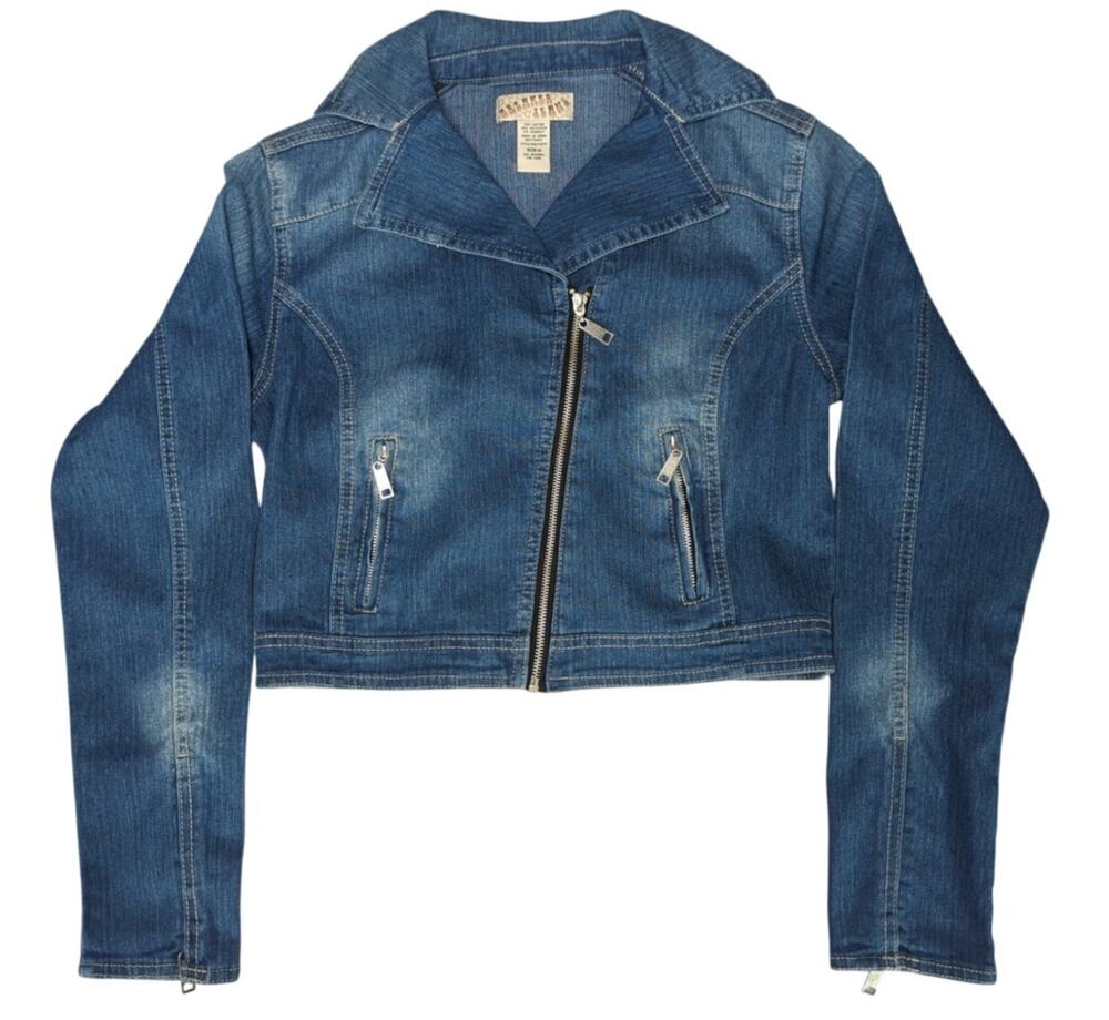 Breaker Jeans Denim Jacket M Blue Moto Biker Stretch Zip Front Pockets Womens